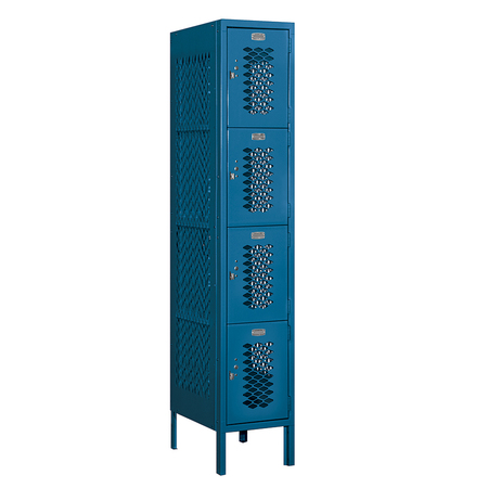 SALSBURY INDUSTRIES 4 Tier Vented Locker, 12"Wx66"Hx18"D, 4 Door, Blue, Unassembled 74158BL-U